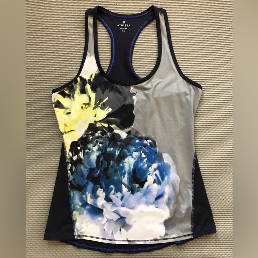 Athleta Women's Tank Top with Blue and Yellow Floral Design